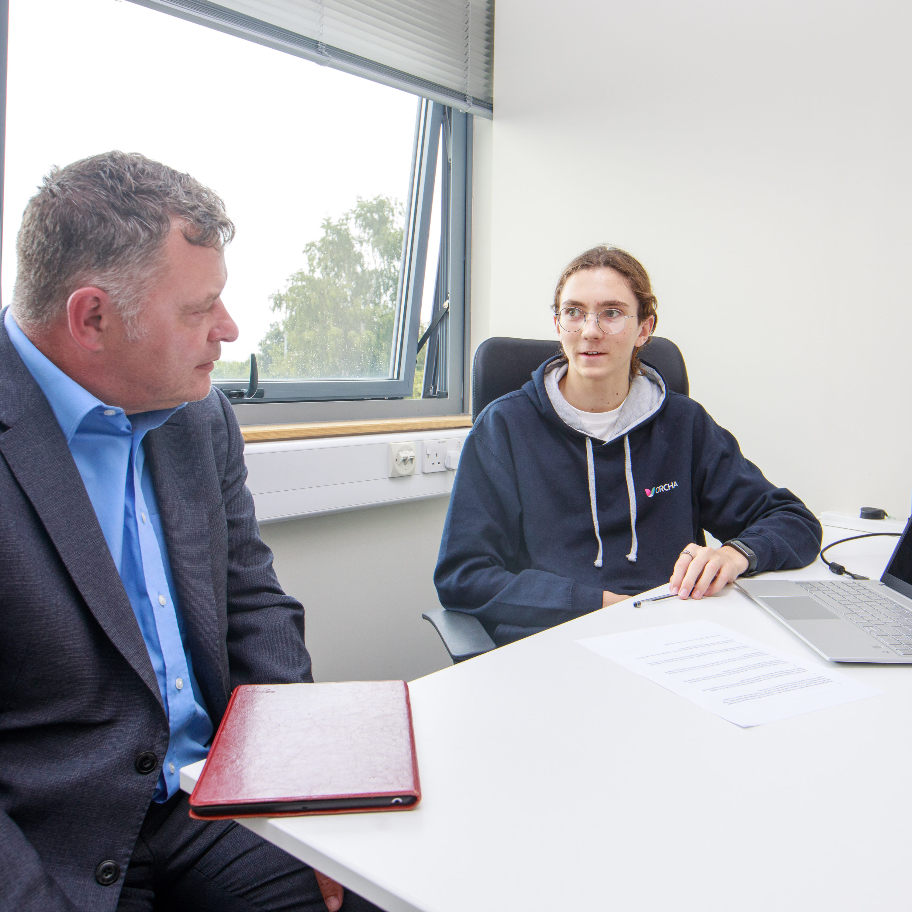 Mike Amesbury MP in discussion with Work Experience Student James McCann