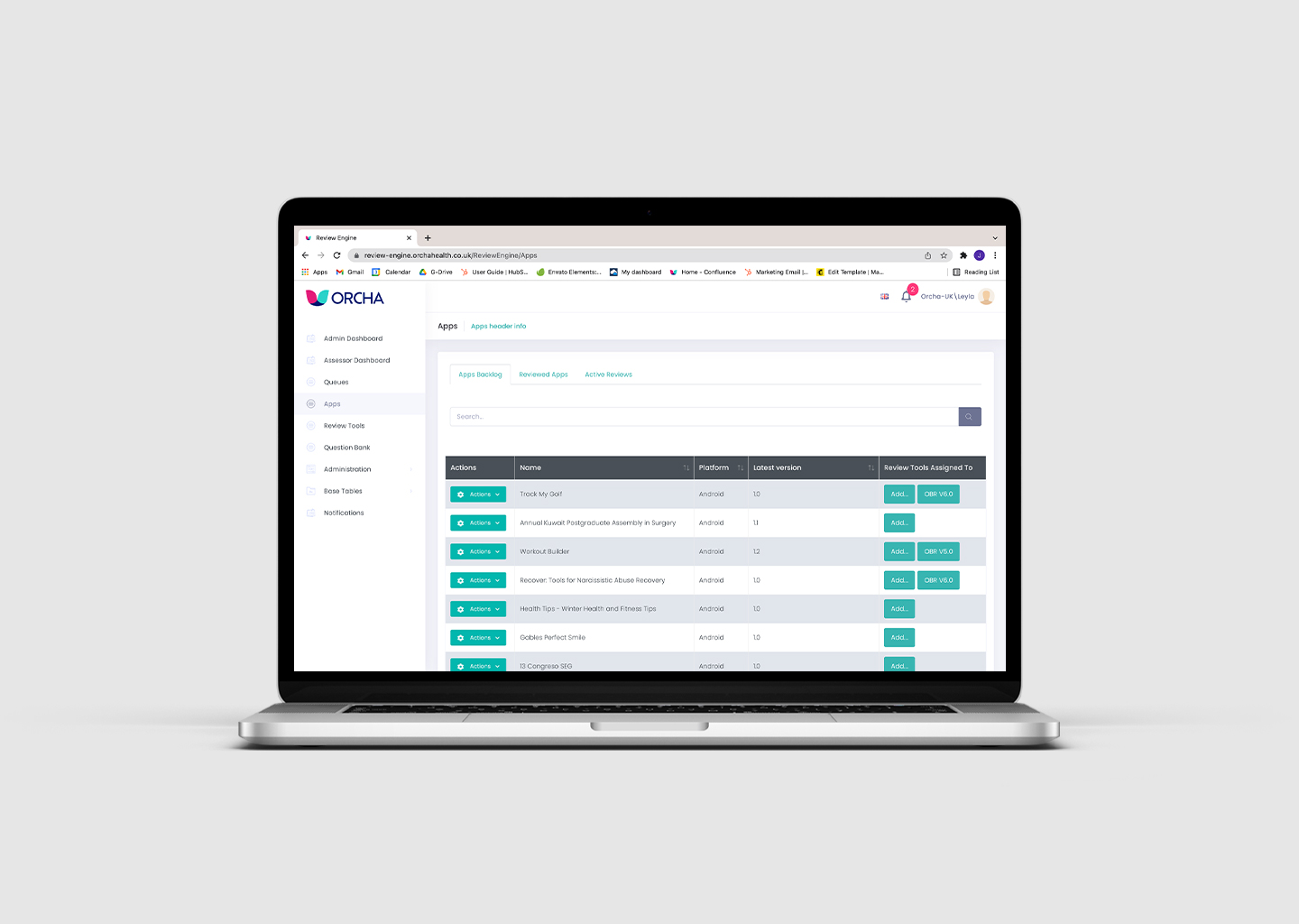 ORCHA assessment platform shown on a laptop